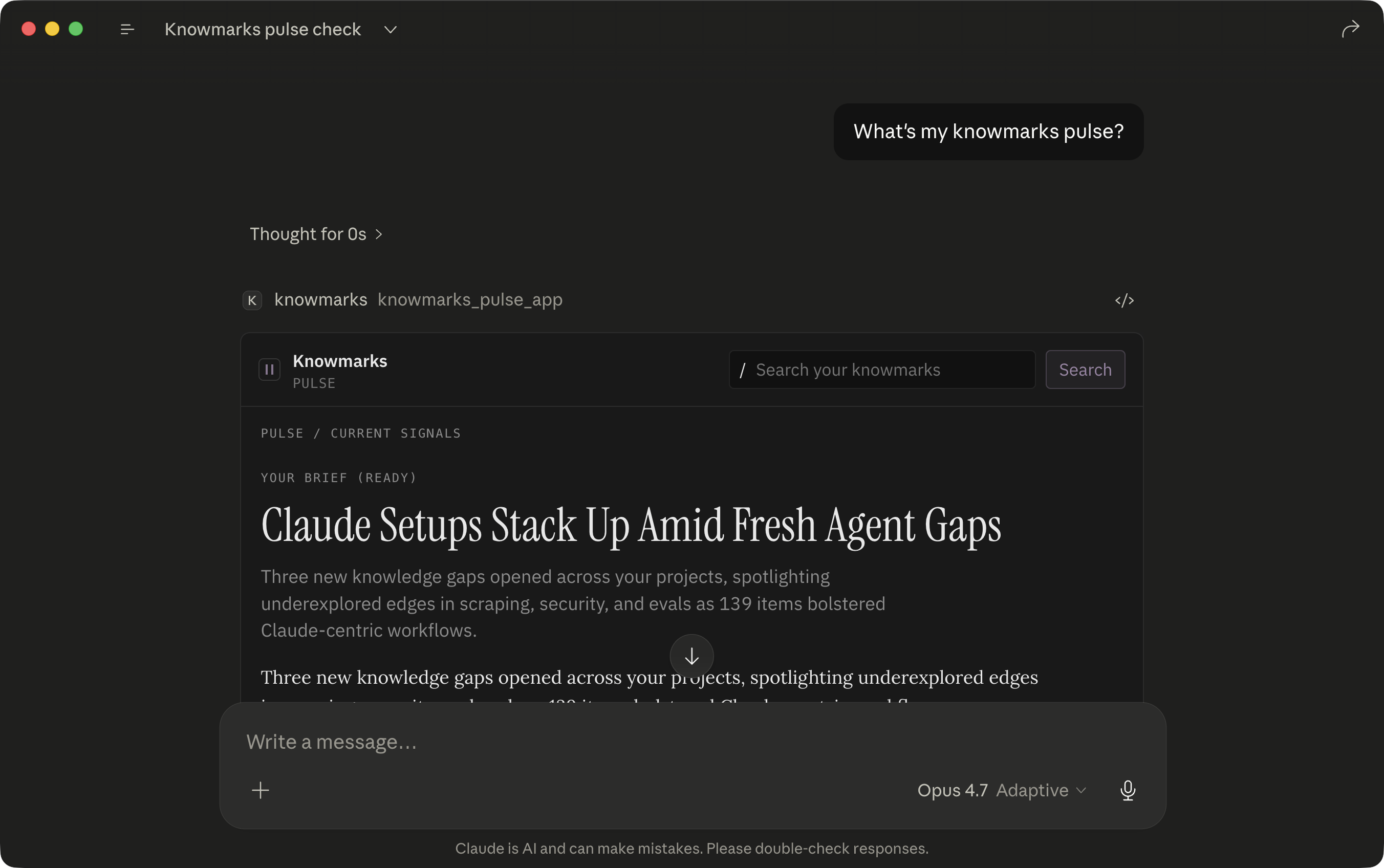 Knowmarks Pulse opened inside Claude