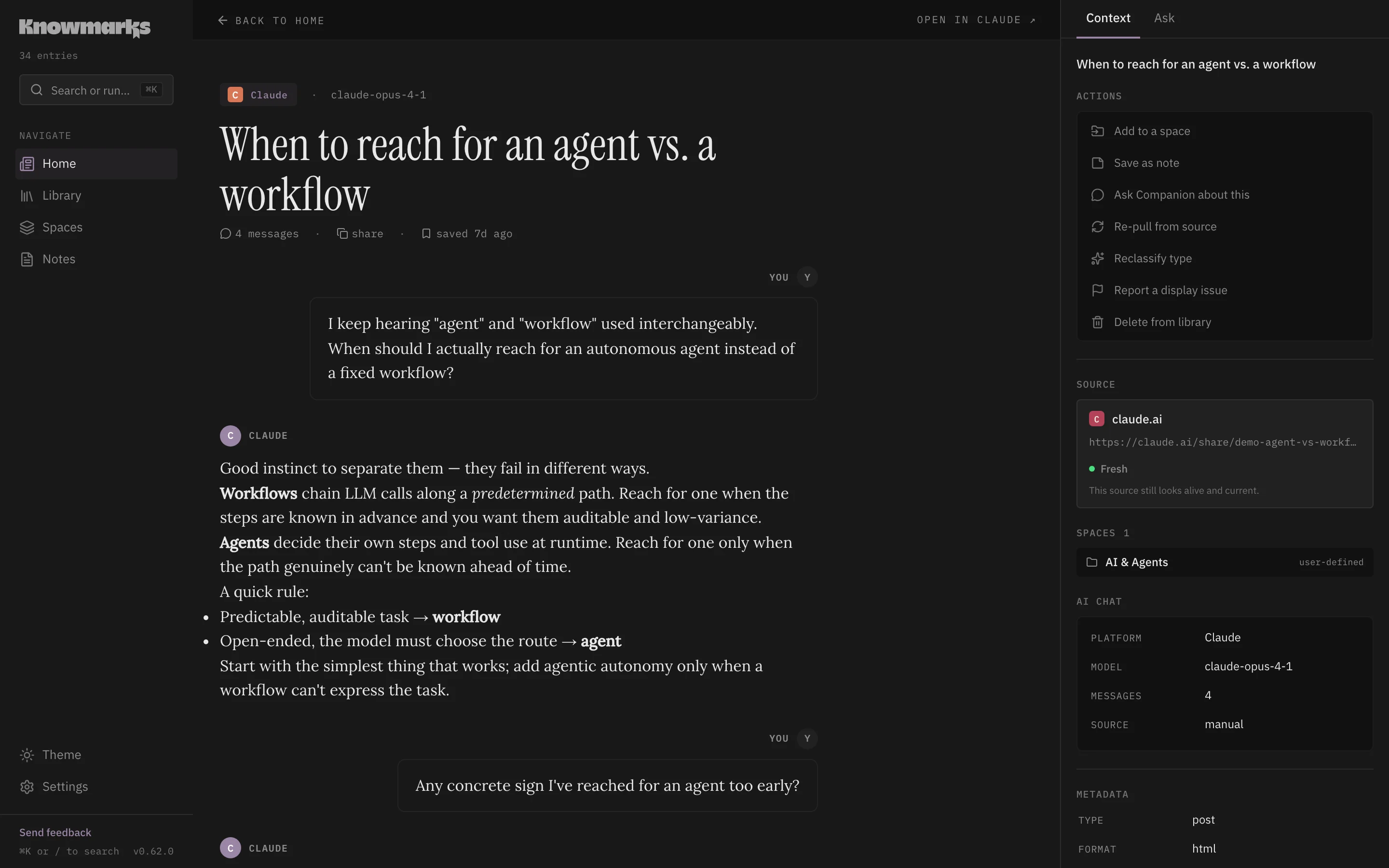 AI chats render view in the Knowmarks reader